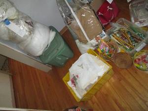 Curtains, fabrics, knitting tools, ...