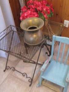 Metal framed glass top end tables, ...