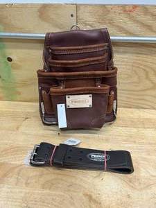 lot 6 image: PRICE 10 Pocket Heavy Duty Oil Tanned Leather Tool Pouch Model P-2200 with 2 Leather Belt Model PLB-OT2 (10022420)