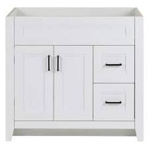lot 8 image: Home Decorators Collection Ridge 36 in. W x 22 in. D x 34 in. H Bath Vanity Cabinet without Top in White  Customer Returns See Pictures