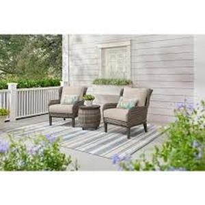 lot 13 image: Hampton Bay Cooper Lake 3-Piece Wicker Patio Conversation Set with CushionGuard Putty Cushions  Customer Returns See Pictures