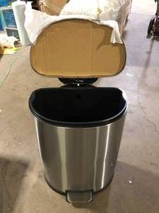 NINESTARS 13 Gal. Matte Black Step-On Trash Can D-Shaped Dented   Customer Returns See Pictures