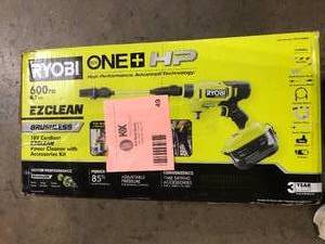 RYOBI ONE HP 18-Volt Brushless EZClean 600 PSI 0.7 GPM Cordless Electric Power Cleaner w Battery, Charger, customer return see pictures