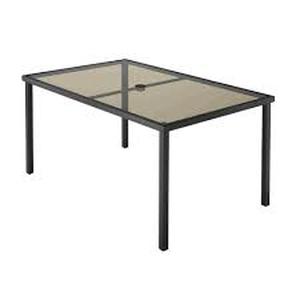 StyleWell 60 in. x 38 in. Mix and Match Rectangular Steel Outdoor Patio Dining Table with Smoke Glass Top customer return see pictures