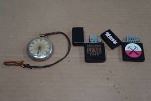 lot 219 image: 2 Zippo Lighters with Pocket Watch