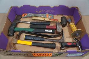 lot 312 image: Assorted Tools - Hammers, Pry Bars