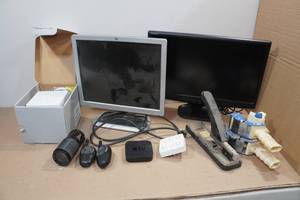 lot 328 image: Assorted Office Supplies -Monitors, Tape Dispensers, Stapler