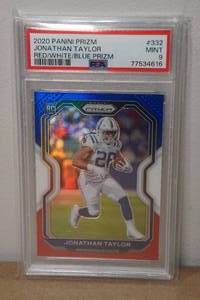 lot 2J image: 2020 Prizm Jonathan Taylor RedWhiteBlue #332 Rookie Football Card - PSA 9