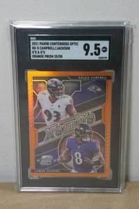 lot 2H image: 2021 Contenders Optic Lamar JacksonC Campbell Orange Prizm #XO5 Football Card - SGC 9.5