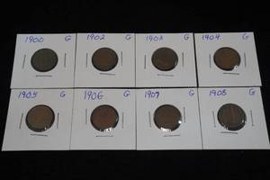 lot 83 image: 8 1900-1908 Indian Head Cent Coins