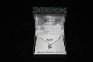 lot 104 image: Sterling Silver Cubic Zirconia Necklace and Earring Set