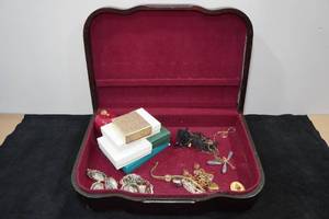 lot 110 image: Wood Box with Assorted Costume Jewelry