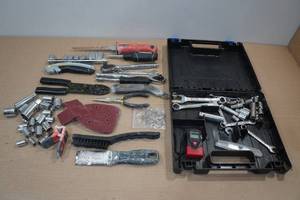 lot 157 image: Assorted Tools with Case - Wrenches, Sockets, Pliers