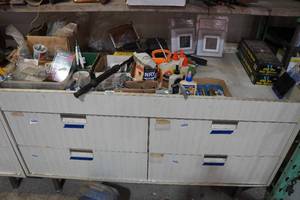 lot 410 image: Contents of Cabinet Top - Rivets, Hangers, Fasteners