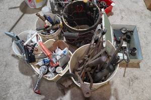 lot 477 image: Assortment of Tools and Supplies - Caulk, Bucket Organizer