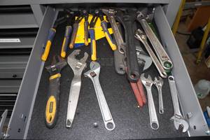 lot 131 image: Contents of Drawer - Adjustable Wrenches, Vise Grip Pliers