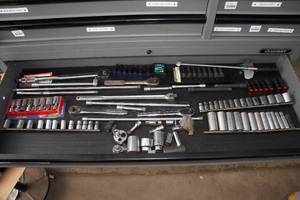 lot 136 image: Contents of Drawer - 12 Drive Sockets and Tools