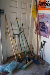 lot 358 image: Assorted Brooms and Garden Tools