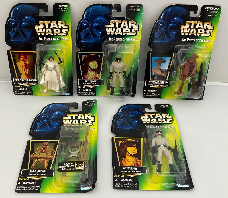 lot 2 image: Misc. STAR WARS Power Of The Force Action Figures (NIB) Packaging Beat Up A Little