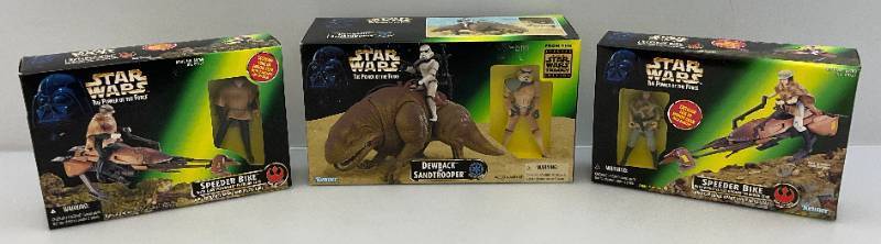 lot 4 image: Misc. STAR WARS Power Of The Force Play Sets (NIB) Packaging Beat Up A Little