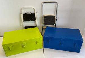 lot 102 image: Two Vintage Trunks With Original Keys & Step Ladders