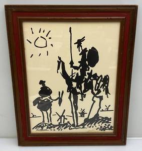 lot 125 image: 18 x 22 Framed Behind Glass Pablo Picasso Don Quixote Print (Some Water Stains On Bottom Corners Of Print)