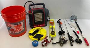 lot 64 image: Ice Fishing Lot Includes Buddy Portable Heater & More