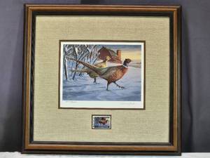 lot 19 image: 1989 Minnesota Pheasant Habitat Stamp Print by Darrell Bush Numbered 24773500