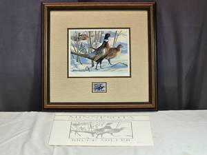 lot 23 image: Bruce Miller 1993 Minnesota Pheasant Habitat Stamp Framed Print Signed and Numbered 24773500