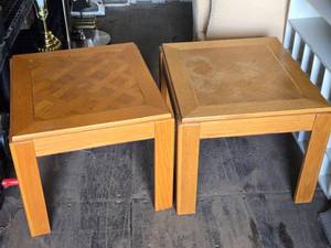 lot 40 image: Pair of Vintage Wooden Parquet Top End Tables