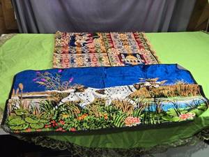 lot 84 image: Vintage Tapestry Lot with Animal and Architectural Motifs - Or Table ClothsRunners