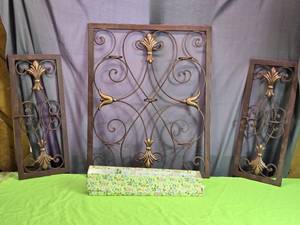 lot 103 image: Set of Decorative Metal Wall Panels with Frosted Candle Holder Set
