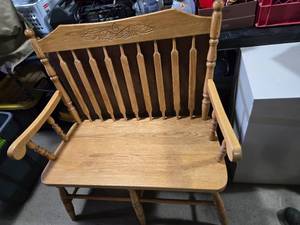 lot 108 image: Wooden Bench with Decorative Engraving
