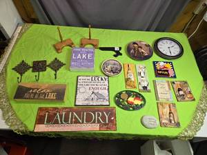 lot 114 image: Assorted Home Decor Lot with Wall Art and Clock