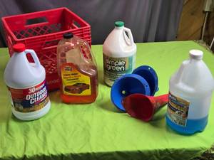 lot 186 image: Garage Fluids (Partially Full), Funnels