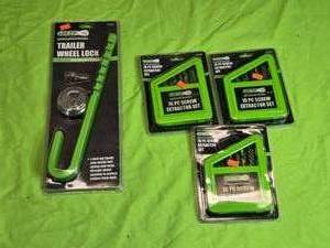 lot 196 image: 3 Screw Extractor Sets, Trailer Wheel Lock