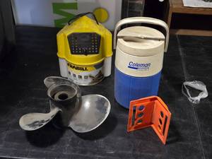 lot 229 image: Minnow Bucket, Water Jug, Propeller