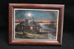 lot 450 image: Collectors Tile Art - Pure Contentment by Terry Redlin Signed , Wood Frame