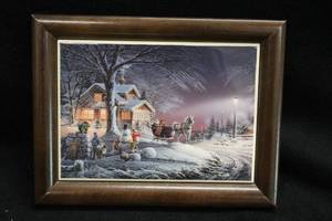 lot 451 image: Collectors Tile Art - Winter Wonderland by Terry Redlin Signed , Wood Frame