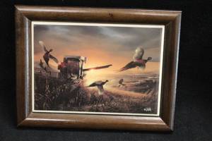lot 453 image: Collectors Tile Art - Evening Surprise by Terry Redlin Signed , Wood Frame