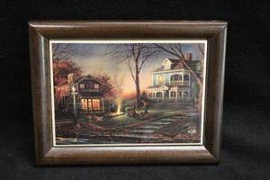 lot 455 image: Collectors Tile Art - Fall by Terry Redlin Signed , Wood Frame