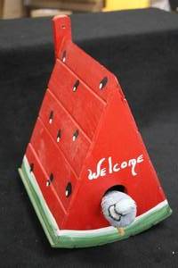 lot 480 image: 11-12 Watermelon Slice theme Wooden Collectors Bird House