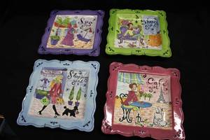 lot 462 image: Collectors Dessert Plates - Shopping Girl, Shoe Girl, Spa Girl, Caf Girl by Jennifer Brinley from Garden Ridge