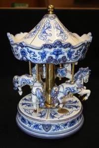lot 484 image: 14 Collectors Musical Carousel - Emperors Garden #07955000 Limited Edition from The SF Music Box Co (BlueWhite with Gold Trim)
