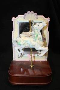 lot 494 image: 9 Collectors Musical Carousel Horse - (Pastel WhiteYellowPinkGreenBluePurple)