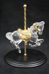 lot 503 image: 9-12 Collectors Carousel Horse - Crystal Prancer by William Dentzel III from The Franklin Mint (Full Lead Austrian CrystalAccented 24K Gold Electroplate Saddle and Bridle) with Certificate of Authenticity