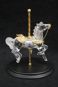 lot 504 image: 9-12 Collectors Carousel Horse - Crystal Stargazer by William Dentzel III from The Franklin Mint (Bermuda Blue Full-Lead CrystalAccented 24K Gold Electroplate and Shimmering Sterling Silver along Saddle and Bridle) with Certificate of Authenticity