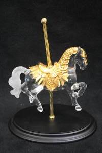 lot 506 image: 9-12 Collectors Carousel Horse - Crystal Triumph by William Dentzel III from The Franklin Mint (Full Lead European CrystalAccented 24K Gold Electroplate and Brilliant Enamel) with Certificate of Authenticity