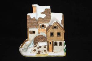 lot 592 image: Collectors Ceramic Lighted House - Water Mill House by Byron Wood in the Colonial Village Series from Lefton