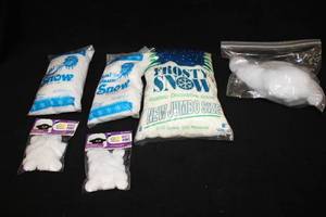 lot 1097 image: Lot of (6 Packs) Snow Making Accessories - Pom-Poms, Plastic Snow, Cotton ( Total Items )